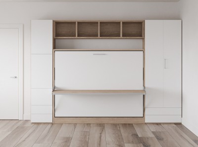 Spazio - Full Size Wall Bed with Desk and Wardrobe